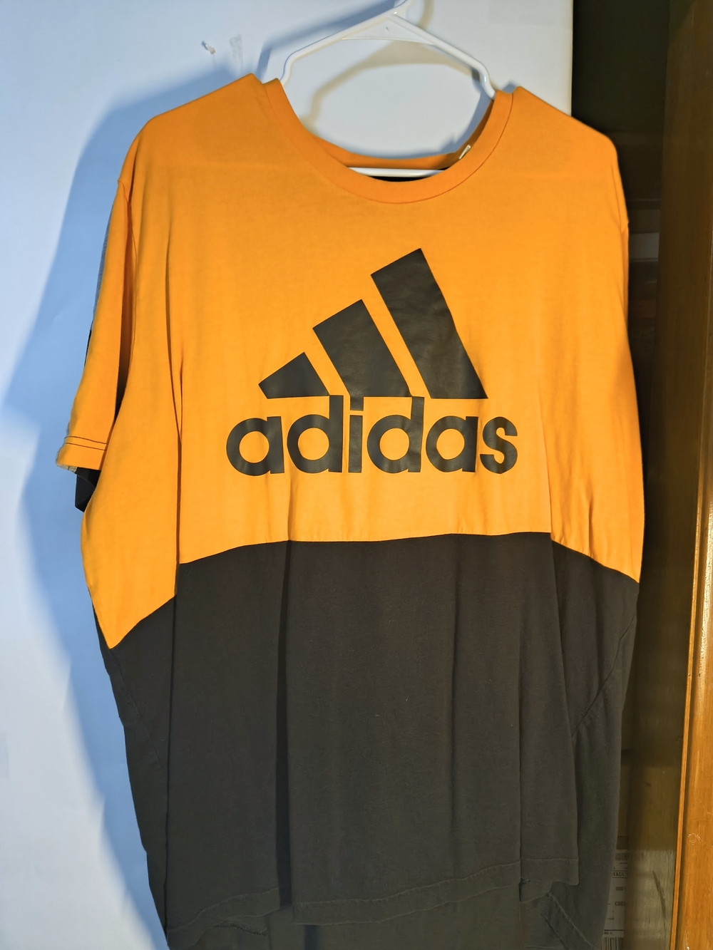 adidas Orange and Black Colorblock Logo Tee